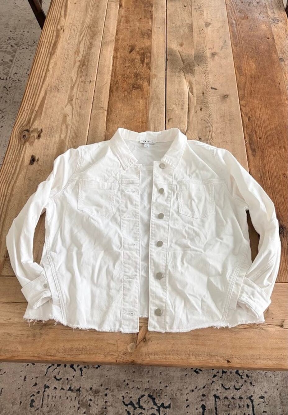 Tribal White X-LARGE Comfort Stretch Denim Jacket Cropped Distressed Hem